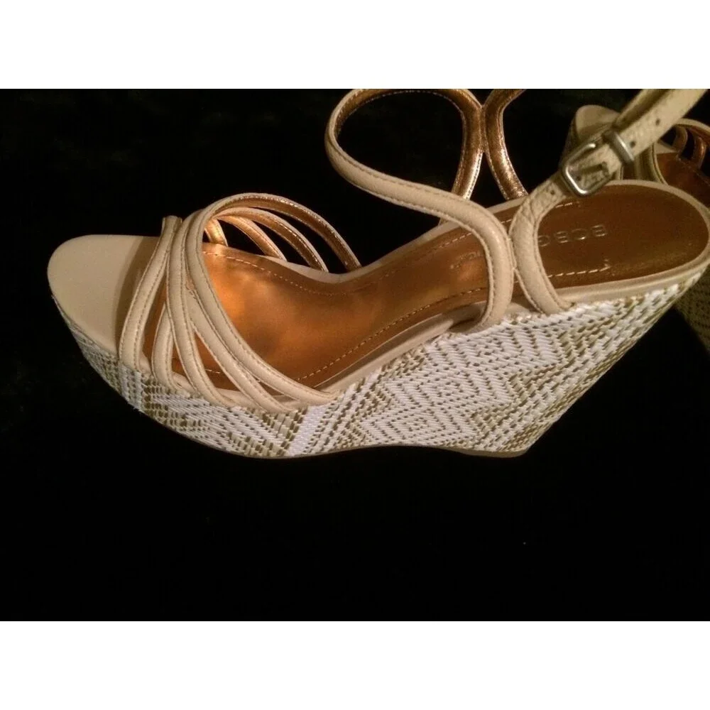 BCBGeneration Shoes Hosanna Leather & Fabric Bronze & Tan Wedges Size 10 NWT